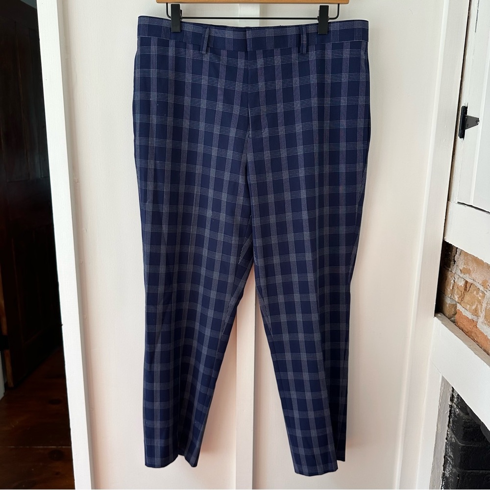 TOPMAN navy plaid dress pant